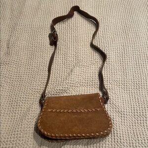 True Religion Brown Leather Crossbody Bag with Flap-Over Design